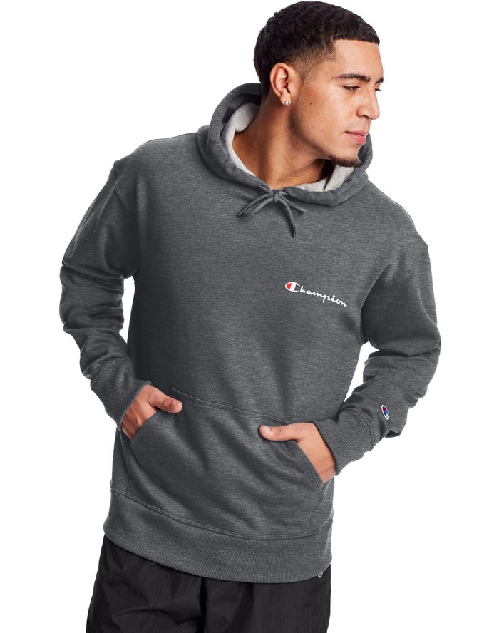 Champion Hoodie Heren - DonkerGrijs - Powerblend Fleece Script Logo ( 943160-JQV )